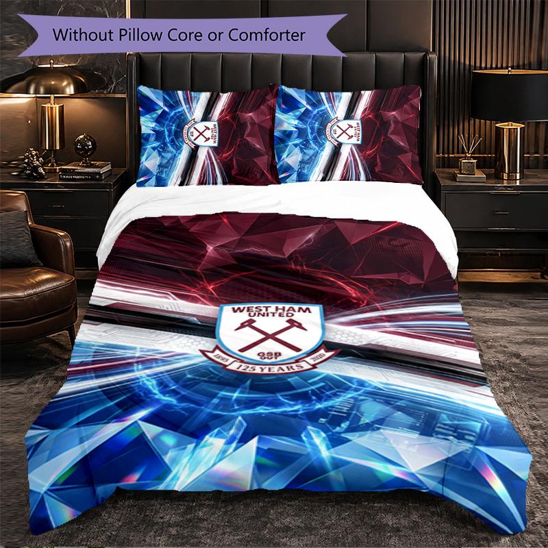 West Ham United Football 3 Piece Bedding Set Soft Duvet Cover Set with Pillowcases Printed Bedroom Decor Set for Home