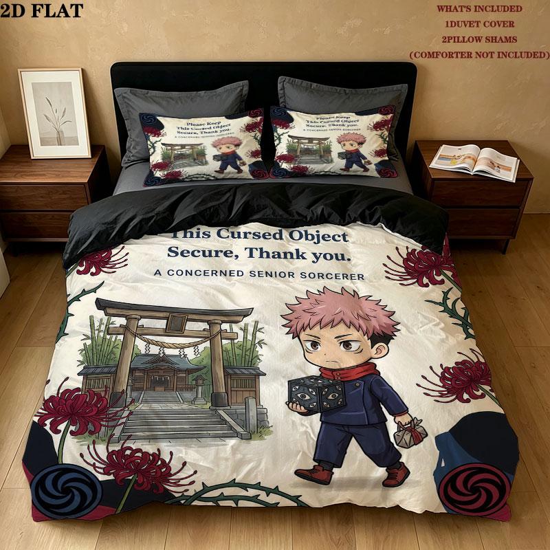 Jujutsu Kaisen Pattern Bedding Quilt Set Quilt Cover Pillowcase Home Birthday Gift(1 * duvet cover + 2 * pillowcase, without core)
