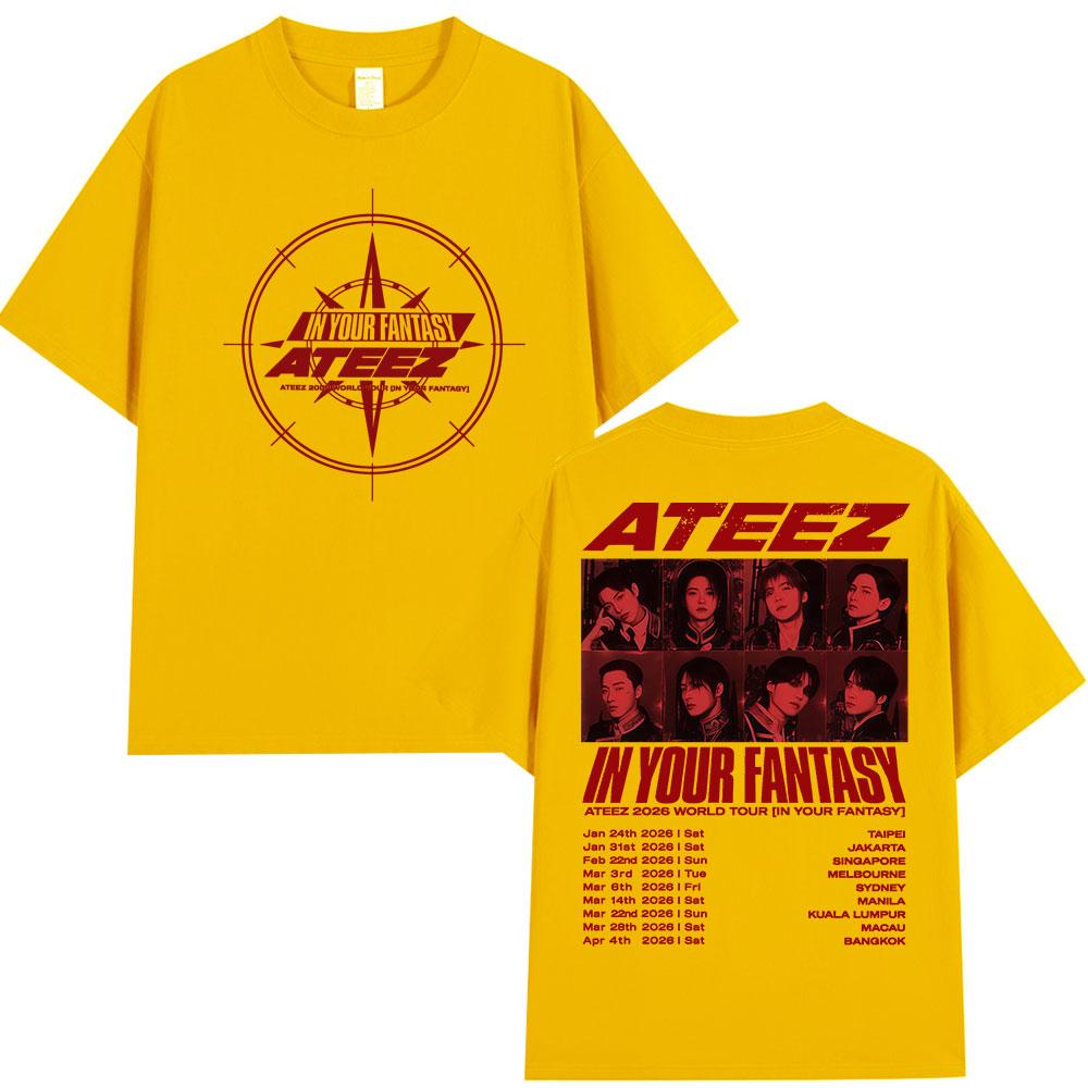Ateez 2026 World Tour in Your Fantasy Tshirt Unisex Women Clothing Casual Cotton Oversized Summer Short Sleeves Tops Streetwear