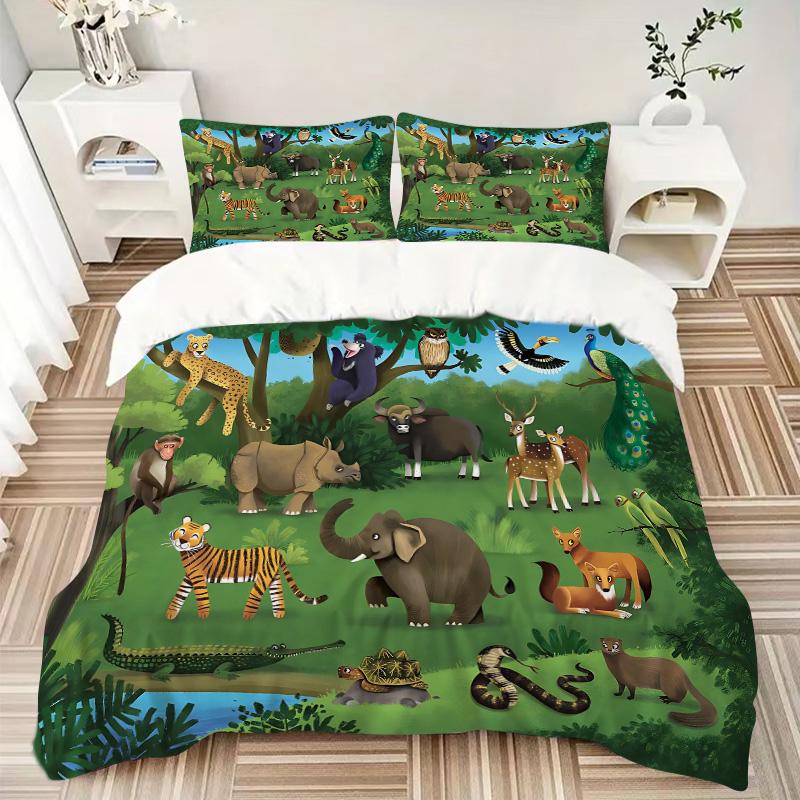Jungle Animal Parade Print 3Pcs Bedding Setduvet Cover With 2 Bedropillowcase Home Birthday Gift