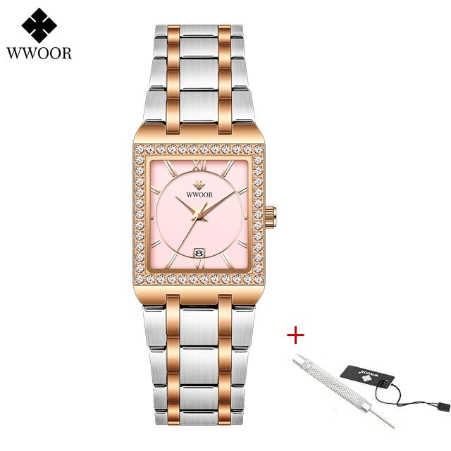 WWOOR Reloj New Fashion Ladies Diamond Watch Top Brand Luxury Square Wrist Watch Simple Women Dress Small Watch Relogio Feminino