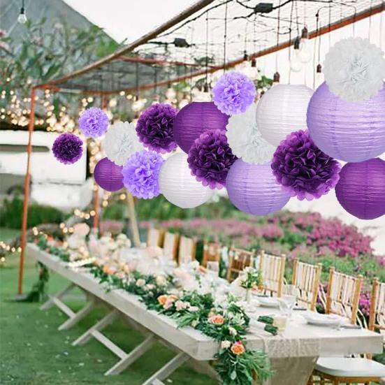 1 Set Paper Lanterns Party Decorations Tissue Pom Poms Flower Balls Simple Installation Boho Wedding Decorations
