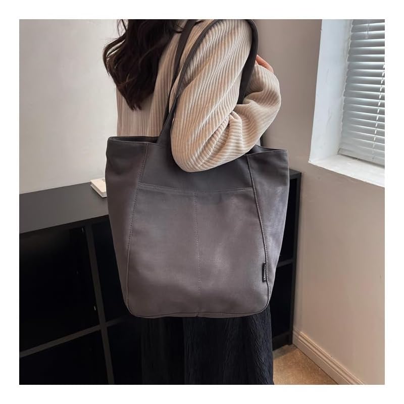[Xpass] Tote Bag Canvas A4 Canvas Tote Canvas Ladies Men's Plain Color With Zipper Has an Inside Pocket Bg102gry