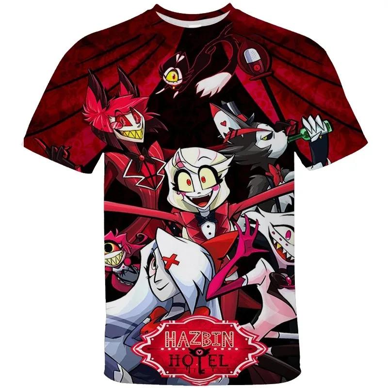 Hazbin Hotel Детские футболки 3D-принт Мужские футболки с коротким рукавом Уличная одежда в стиле хип-хоп Футболка с круглым вырезом Одежда унисекс