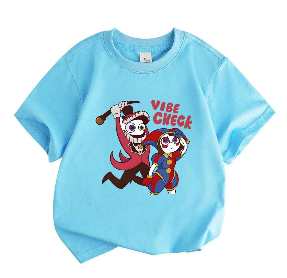 Kids Boys Girls 100% Cotton Crew Neck Short Sleeve T-Shirt, Funny Cartoon Clown Characters Vibe Check Print Casual Soft Tee for Children Daily Wear