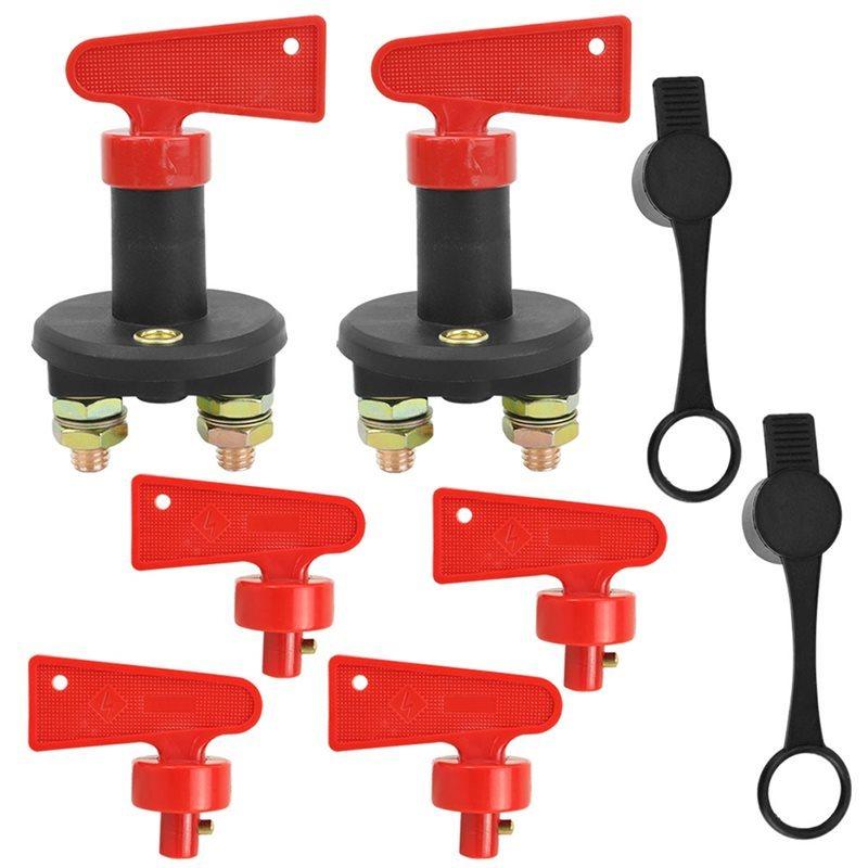 Dual-Pole 12V/24V Heavy-Duty Battery Disconnect Switches, M10 Size With 6 Keys, For RV, Truck& Boat Power Cut-Off Pair
