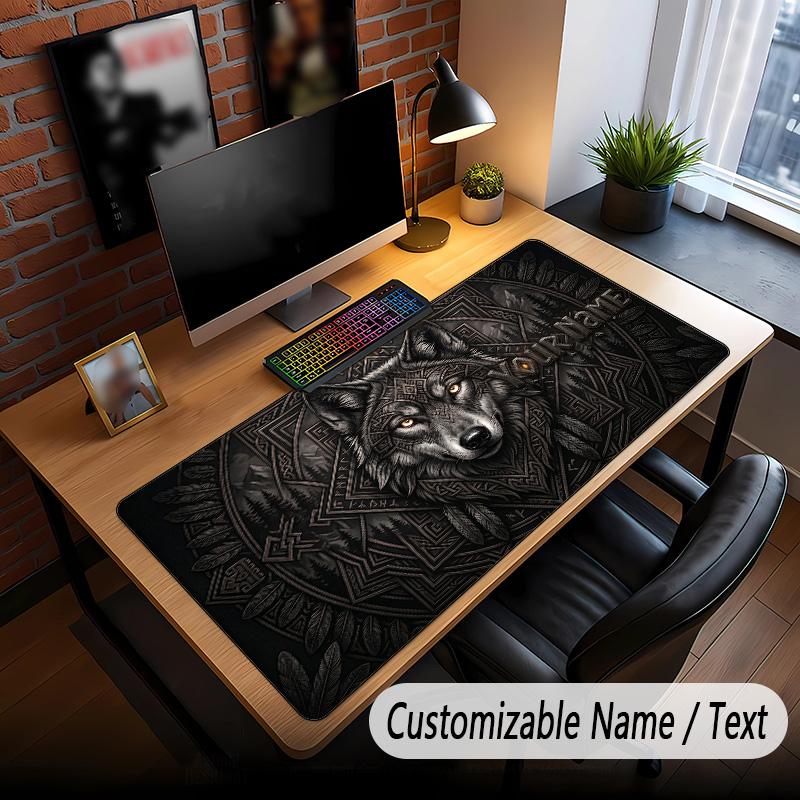 Wolf Theme Custom Mouse Pad Personalized With Name Text Customized Desk Mat For Office Home Decor
