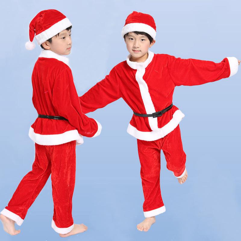 Костюм на Рождество для мальчика Шапка Топ Брюки И Пояс Набор из четырех предметов Детский костюм для выступления Костюм Санта-Клауса