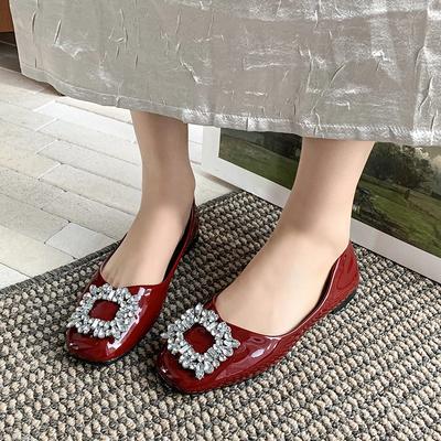 Легкие женские туфли с круглым носком, женские туфли на плоской подошве, повседневные туфли на плоской подошве, женские туфли с квадратными пуговицами и кристаллами, с мягкой подошвой