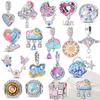 Copper Charms Original Pink Zircon Blue Cloud Heart Lovely Colors Beads Fit Bracelet Jewelry Women Gift Making Diy