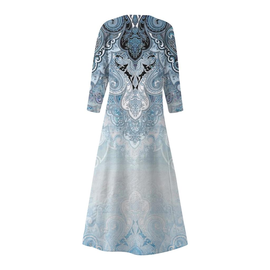 Женское модное повседневное свободное карманное платье с круглым вырезом и рукавами 3/4