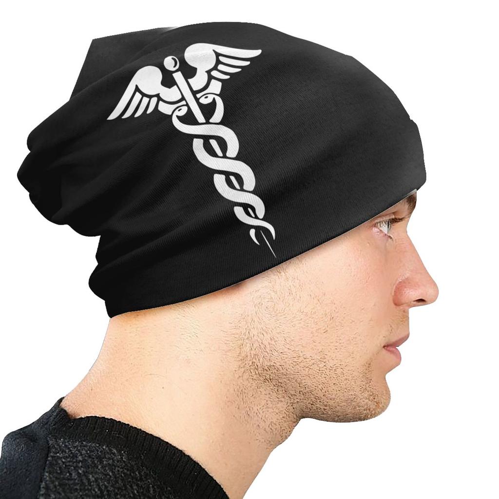Caduceus Nursing Bonnet Hat Autumn Winter Outdoor Skullies Beanies Hats EMT Star of Life for Unisex Women Knitting HatsDual-use Cap