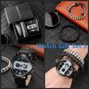 Мужские часы, роскошный комплект, браслет с волком, черные кварцевые часы, браслеты с короной и бусинами, мужские наручные часы, подарок бойфренду, мужу, Reloj Hombre