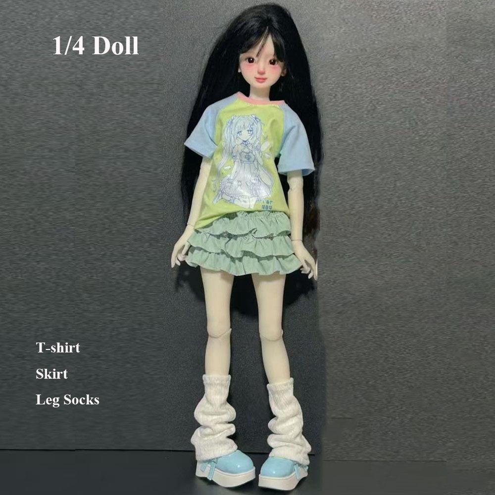 With Leg Socks Leisure T-shirt Cartoon Doll Cake Skirt for 30/45cm Dolls for 1/4 1/6 BJD Dolls