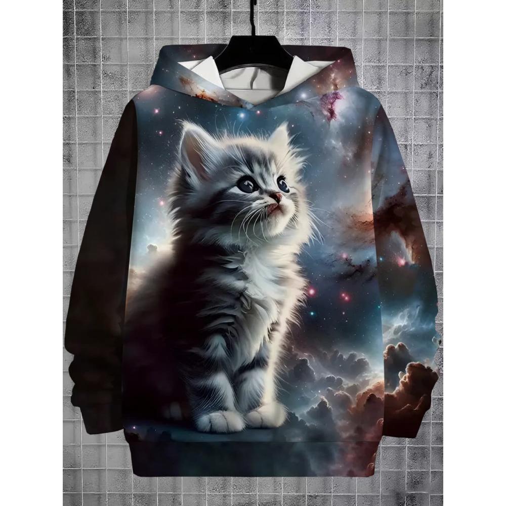 Girls Clothes Hoodies for Kids Cute Cartoon Cat Printed Hoodie Spring Autumn Casual Tops Fashion Sweatshirt Children's Clothing