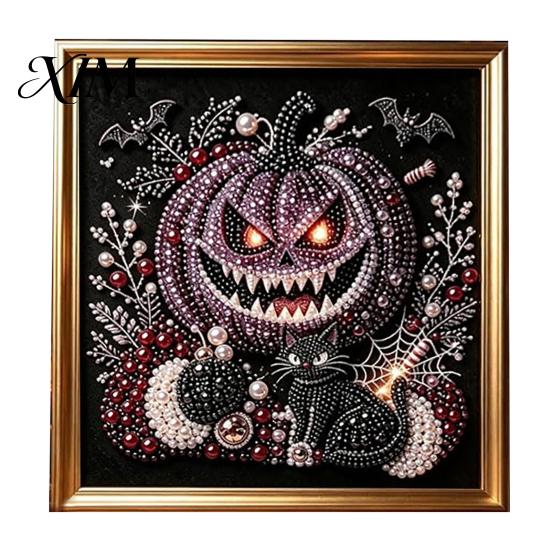 Handmade Holiday Gift Ideas Gothic Faux Pearl Art Kit, 3D Dark Evil Pumpkin Painting Halloween Kit Spooky Castle DIY Craft for Adults, Home Wall Decor