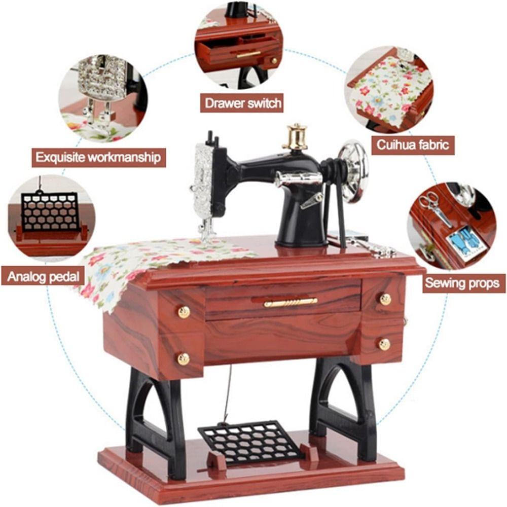 12.0×8.0×16.0 cm Retro Sewing Music Box Wood color Table Desk Mechanical  For Home Decor