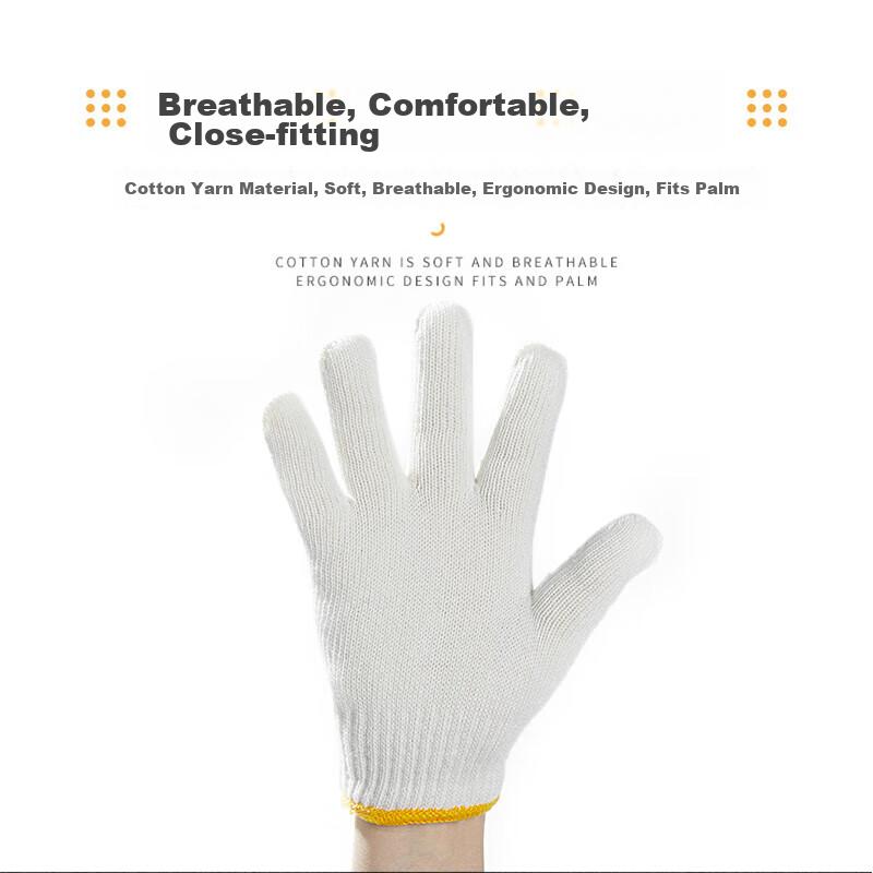 Gongpinxing Cotton Work Gloves, Industrial Grade, Breathable, Non-Slip, Wear-Resistant, Yellow Edge, 30 Pairs