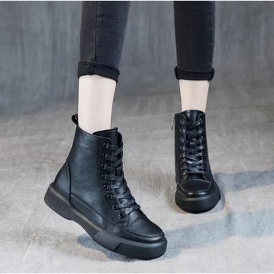 Модные женские зимние сапоги Осень Зима Теплая плюшевая обувь Ручной работы Ретро стиль На плоском каблуке На молнии Ботильоны для женщин