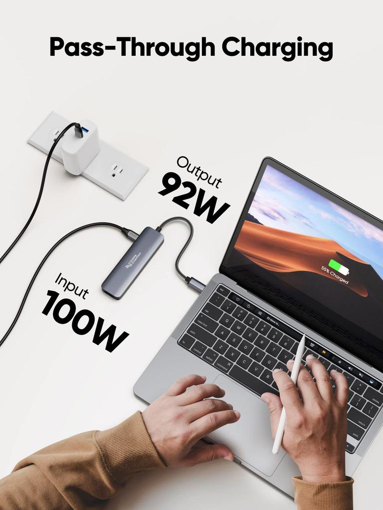 Концентратор CableCreation USB Type C HDMI со 100 Вт и 3 портами USB, совместимый с iPhone, iPhone 15 Pro, MacBook, MacBook Air, iPad, Surface и XPS, 5-в-1, 4K@30 Гц