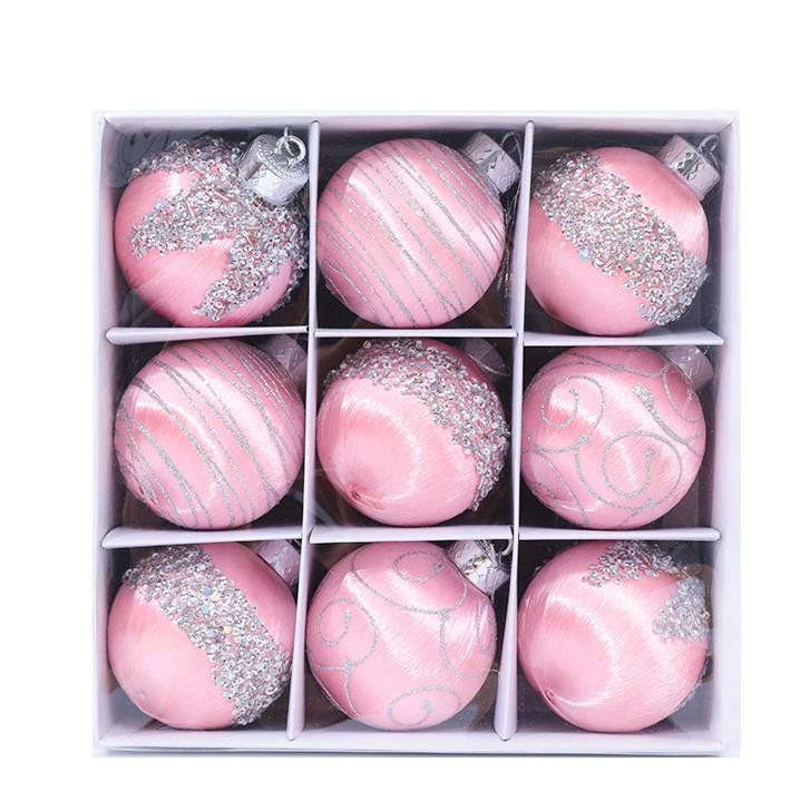 Набор рождественских шаров из расписного шелка 8 см - 9 шт.