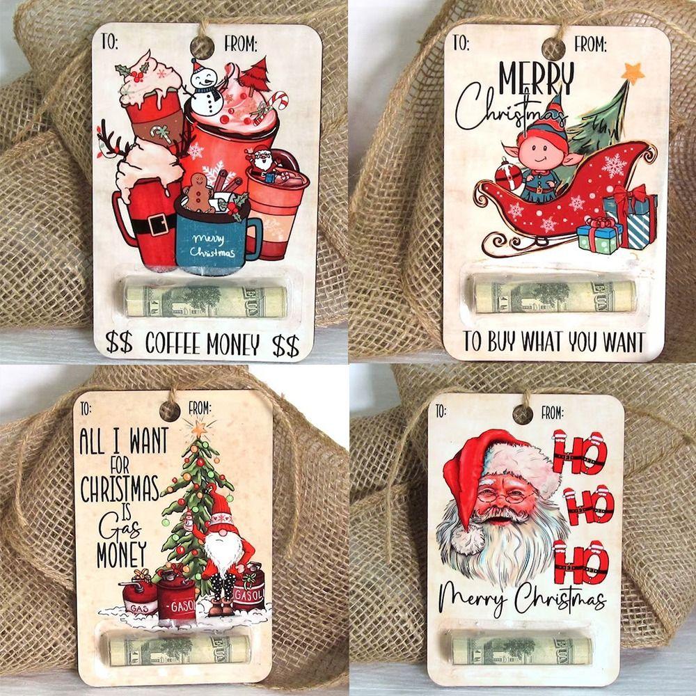 Festival Red Money Holder Wooden Cash Clip Creative Christmas Ornament  Xmas