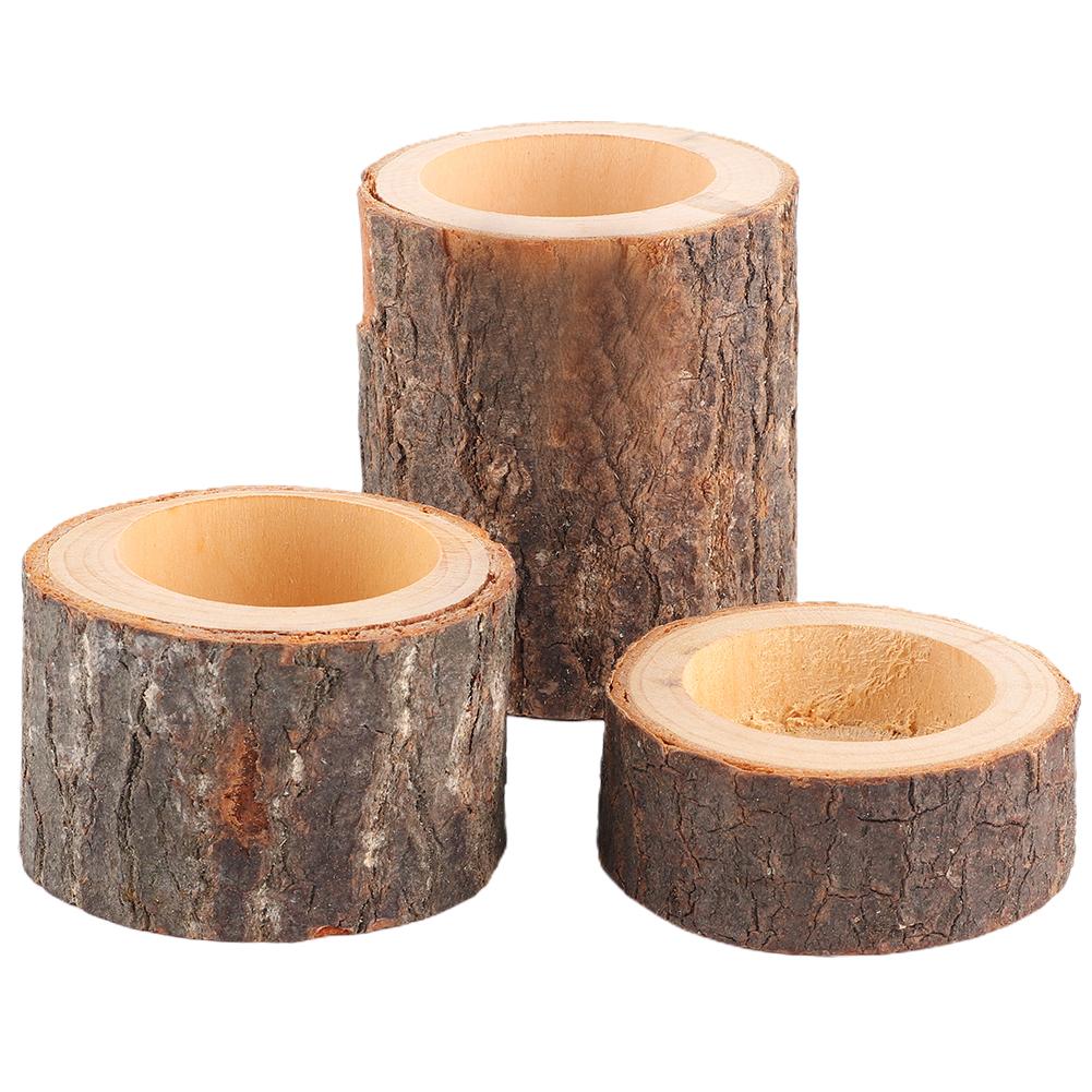 3pcs Set Wooden Candle Stand Tea Light Candle Holders for Rustic Wedding Party Birthday Holiday