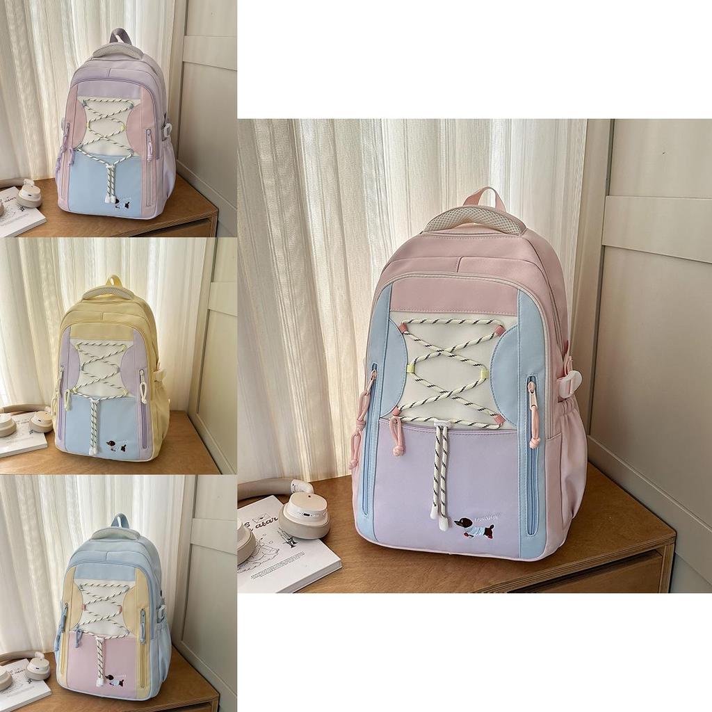 Cute Sausage Dog Print And Strap Design Student Backpack With Plush Pendant For Teens