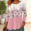Tops For Women Camellia Print Round Neck Long Sleeve T-shirt Fall Casual Slim Pullover Women's Long Sleeve Top