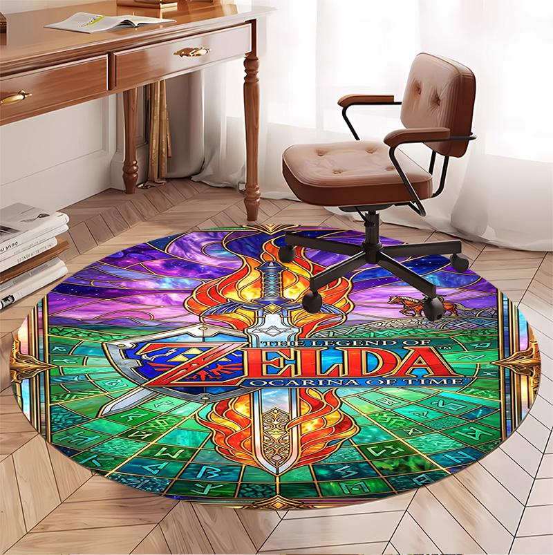The Legend of Zelda Pattern Round Rug, Indoor/Outdoor Mat, for Picnic, Gameroom, Bedroom, Office, Living Room, Home Decor Carpet, Birthday Gift