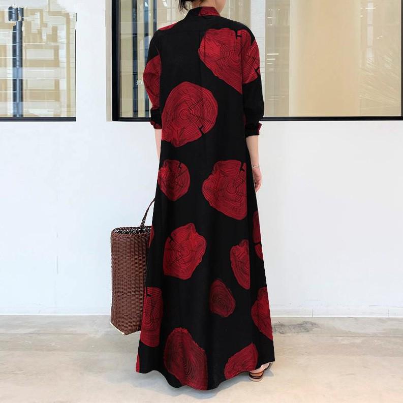 Хлопково-льняное платье-рубашка с длинным рукавом свободного кроя в стиле кэжуал для женщин больших размеров.