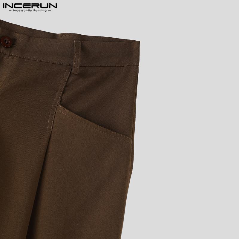 INCERUN Мужские брюки на молнии с карманами на талии, повседневные, свободные, длинные, с широкими штанинами