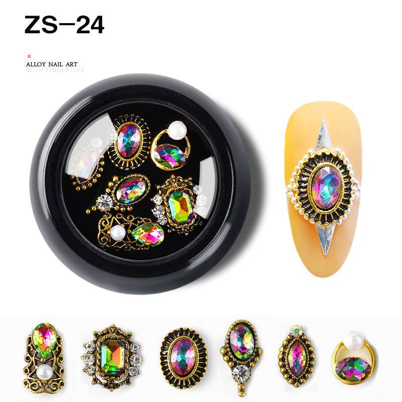 6 шт./кор., ювелирные изделия из нестандартного сплава для дизайна ногтей, сделай сам, украшения для ногтей, подвески, бант со стразами, 24 типа, бриллианты, смешанный дизайн, аксессуары для ногтей