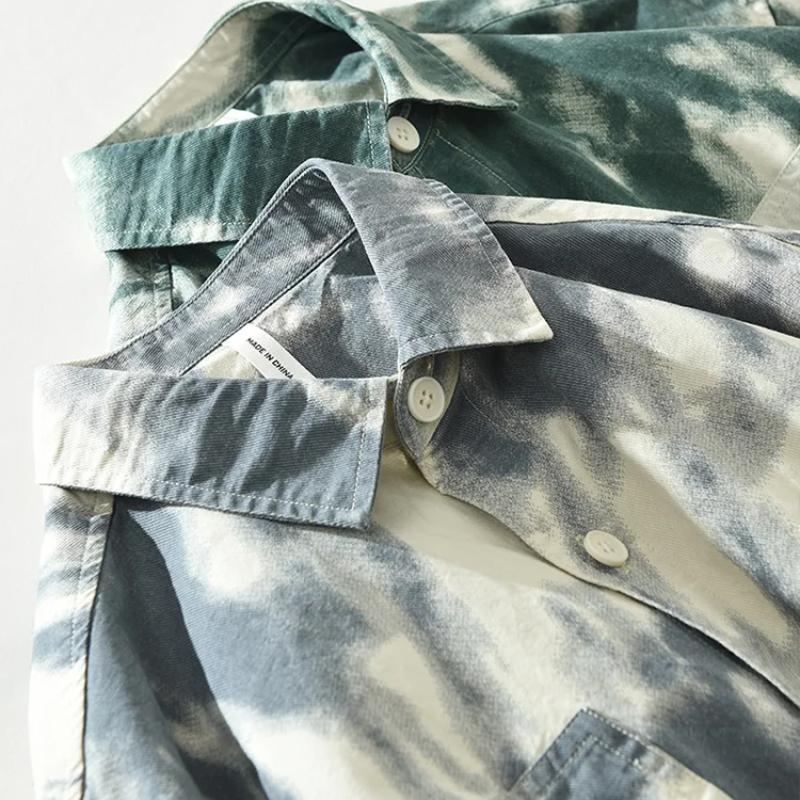 Новые модные рубашки с принтом Tie Dye, мужская модная уличная одежда, свободные повседневные мужские топы, рубашка из чистого хлопка с карманами, мужская одежда в стиле ретро