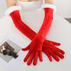 Elastic Christmas Gloves Plush Etiquette Mittens Red/Black Velvet Long Gloves Winter