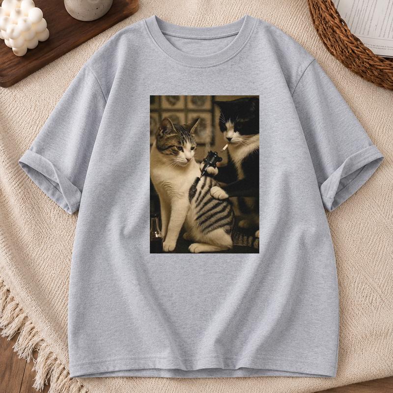 Cat Meme Printed Unisex Unisex T Shirt Casual Short Sleeve Graphic Streetwear Tee Top Cat Lover Y2k Summer Tshirt Clothes