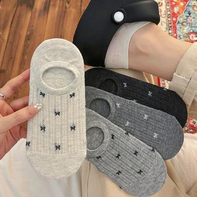 Женские носки-след с бантом из сетки, хлопковые, дышащие, летние, тонкие, низкие, с неглубоким вырезом, нескользящие, женские носки