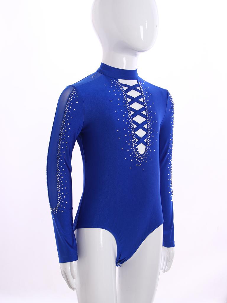 Комбинезон для латинских танцев с глубоким V-образным вырезом и длинным рукавом для фигурного катания, бальных танцев, танго, румбы, ча-ча-ча, танцевальная одежда