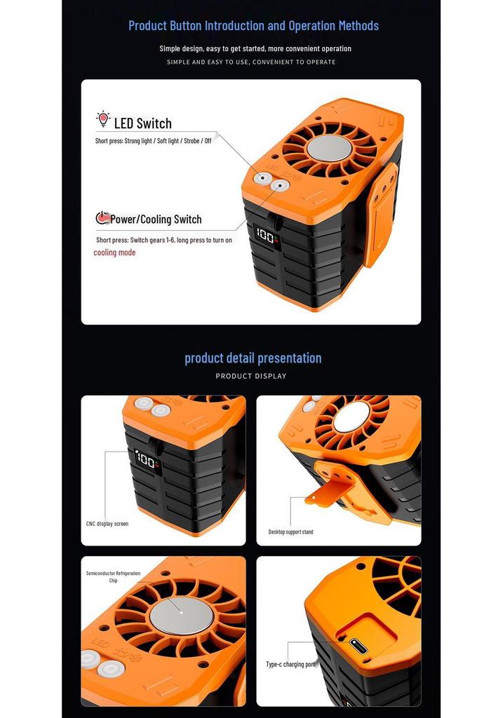 Portable Waist-Hanging USB Fan with Large Battery and Semiconductor Cooling - Ideal for Outdoor and Construction Use