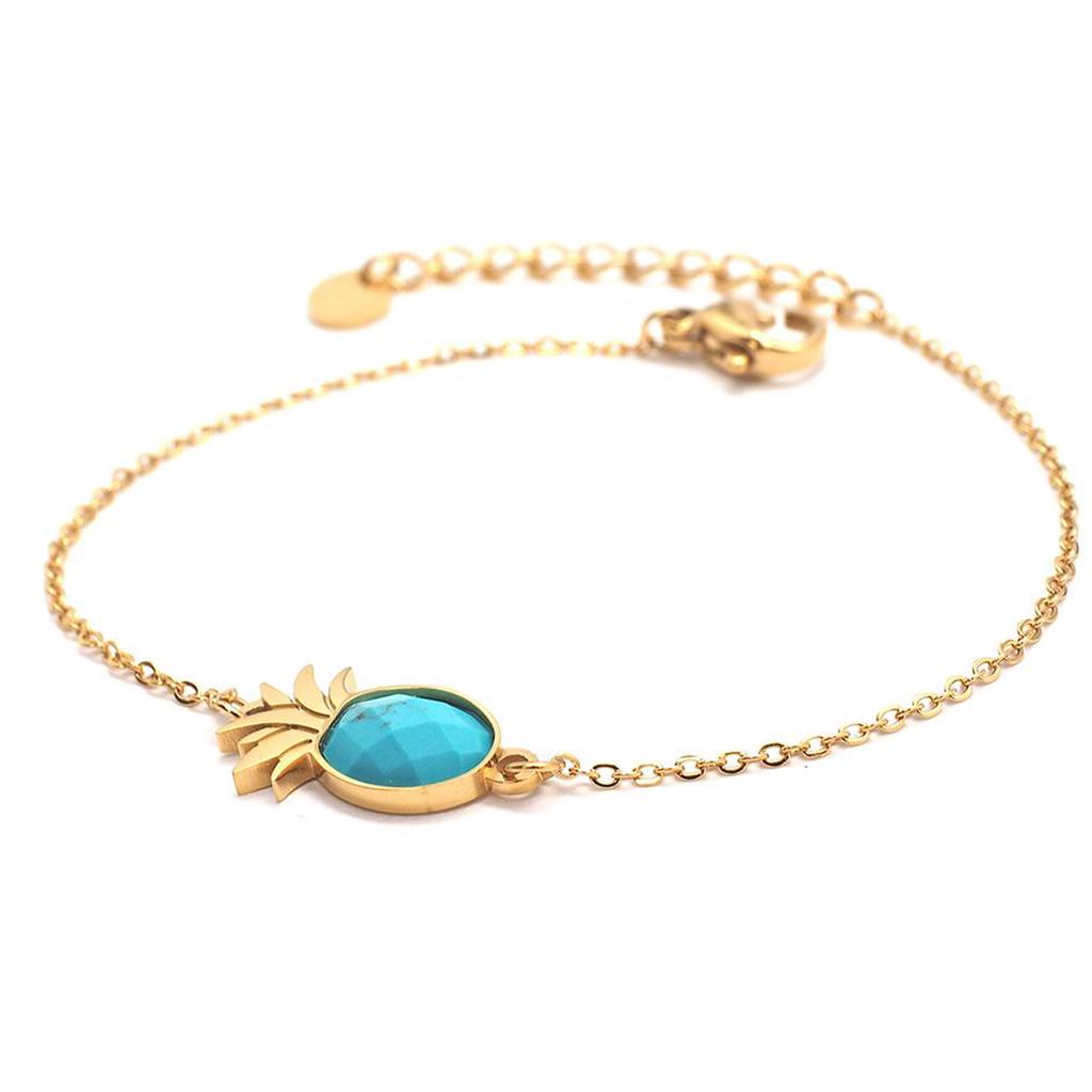 Les Trésors De Lily [Q1226] - Golden Turquoise 'Pineapple' Steel Designer Bracelet - 14x8 Mm