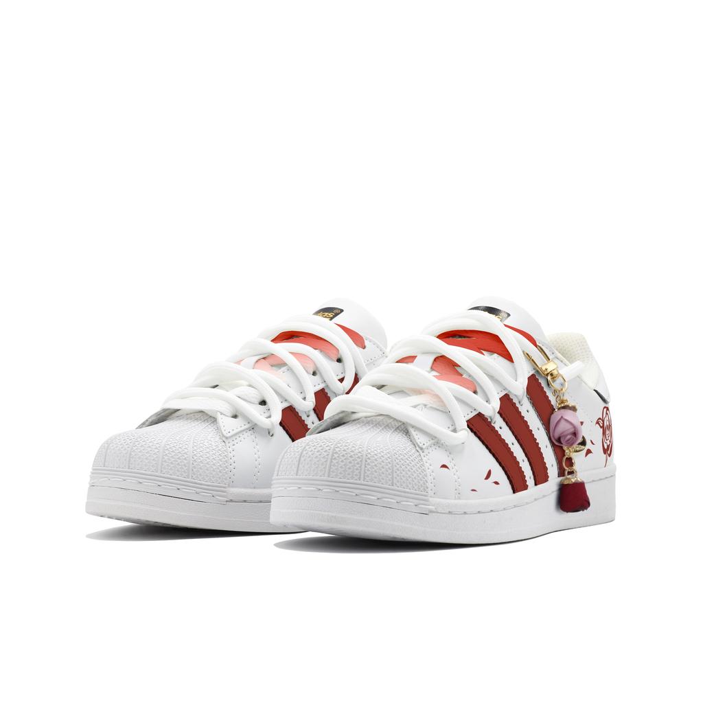 adidas Оригинальные SUPERSTAR Нескользящие Износостойкие Низкие Кеды для Скейтборда Унисекс Белый Красный EG4958(Команда403-)
