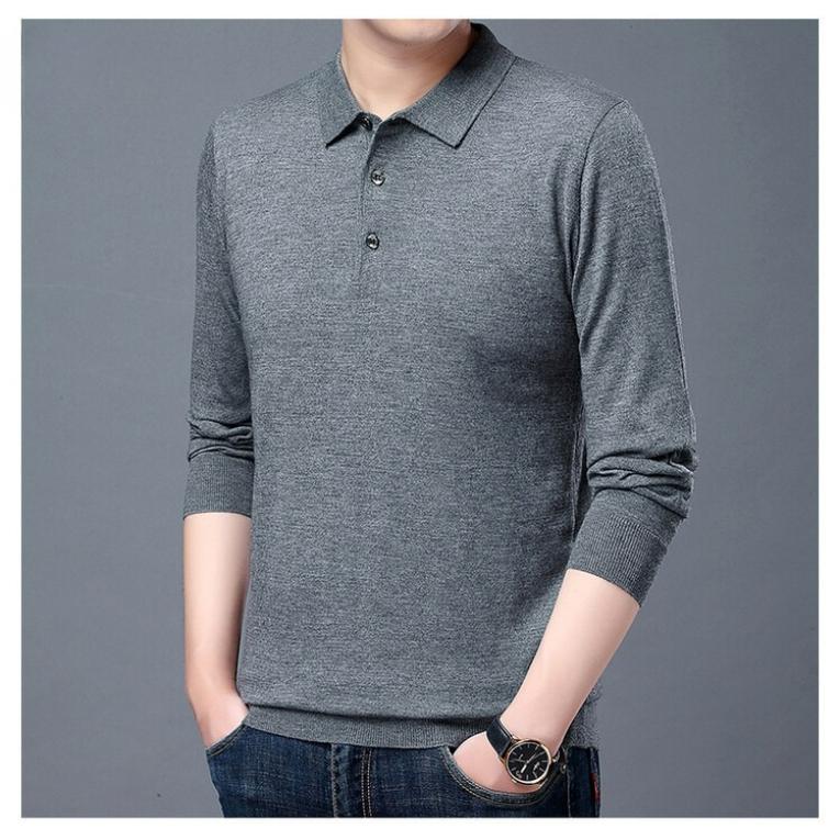 Осенне-зимние трикотажные рубашки Мужская мода Однотонные с лацканами Базовые Мужские топы с длинным рукавом Свитера Мужские