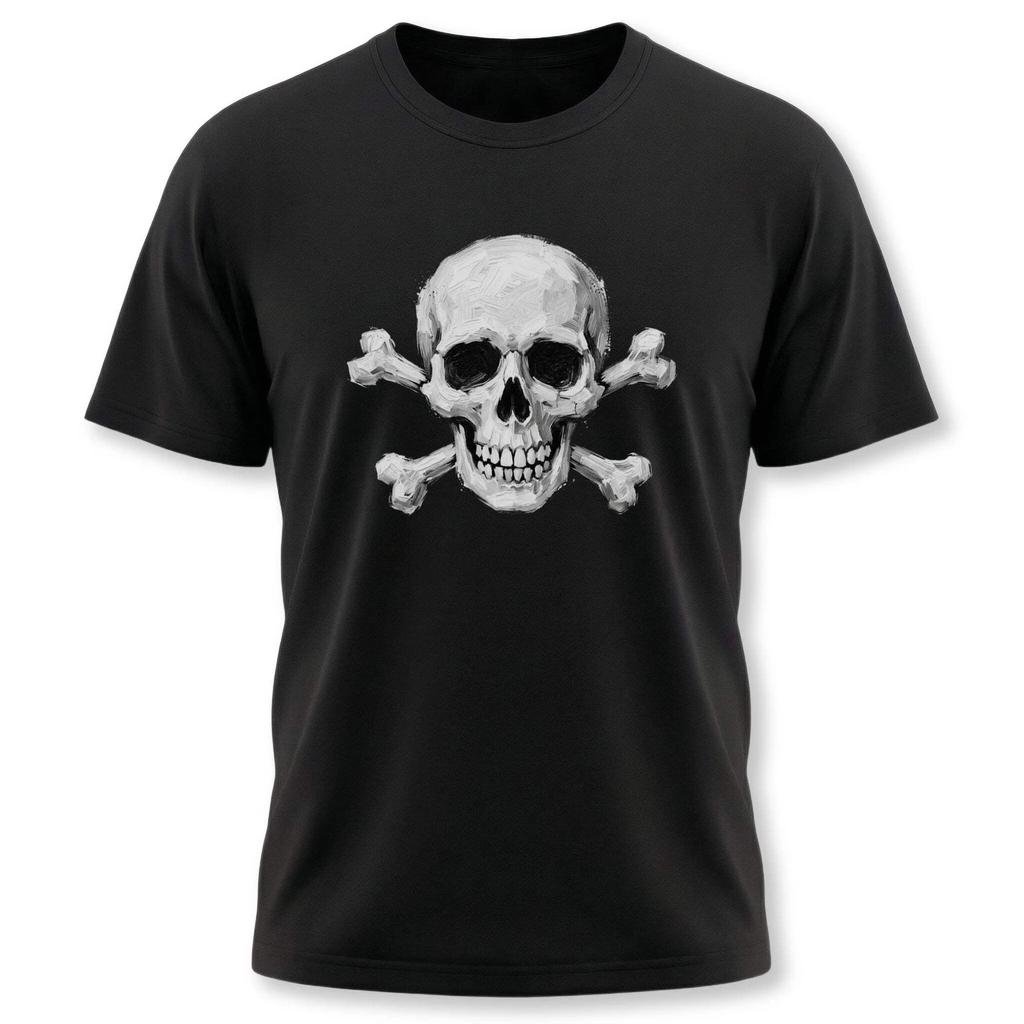 Gothic Skull and Crossbones T-Shirt - Hand-Painted Skeletal Art Tee