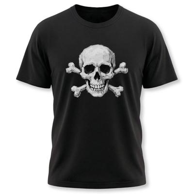 Gothic Skull and Crossbones T-Shirt - Hand-Painted Skeletal Art Tee