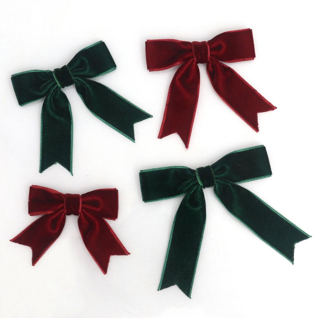Рождественский красно-зеленый бархатный галстук-бабочка ручной работы с ласточкиным хвостом, украшение для рождественской елки и подарочной коробки, 50 штук, праздничные ленточные банты для праздничного декора