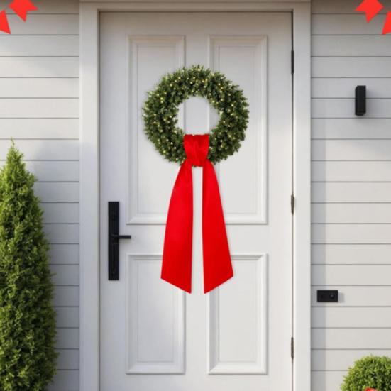 2 Pcs Wreath Sash for Front Door Blank Satin Wreath Sash Embroidery Monogram Plain Ribbon Accessories for Xmas Party Yard Doorway Indoor Outdoor Wall