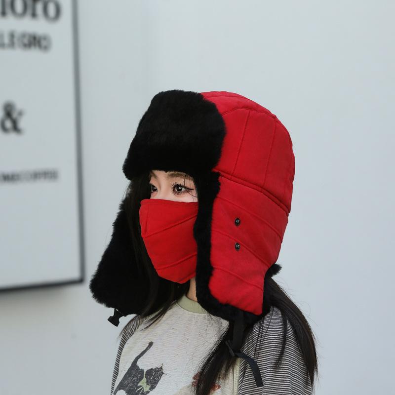 Шапка Мужская зимняя из натурального кроличьего меха, ветрозащитная, женская, модная, для велоспорта, теплая, флисовая, утолщенная, хлопковая шапка