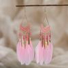 Bohemian Ethnic Feather Dangle Earrings For Women Trendy Long Tassel Colorful Beads Drop Earrings Girl Female Boho Jewelry