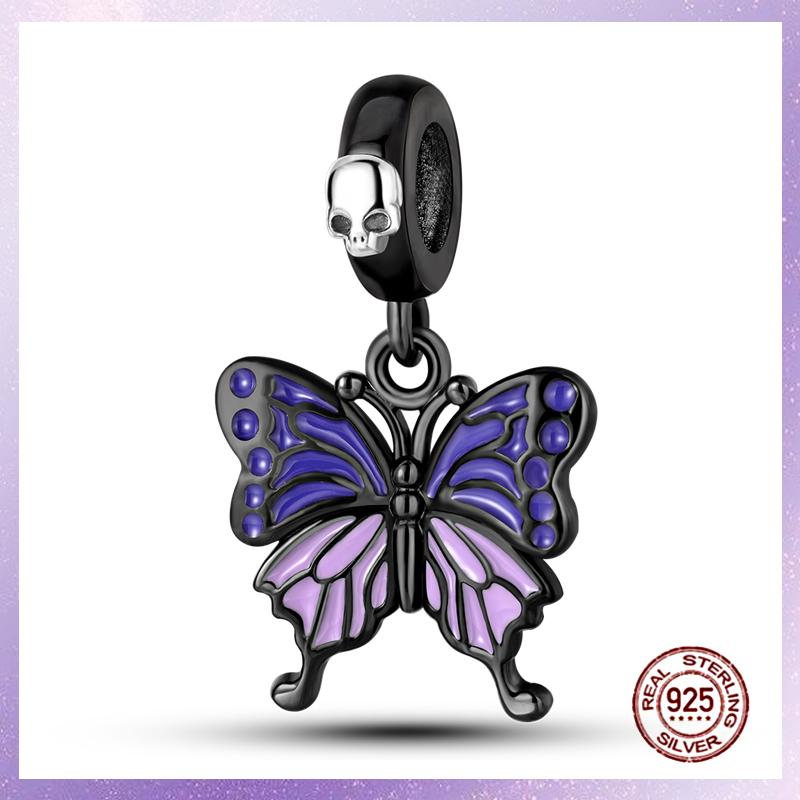 Фиолетовые Шармы Медный Fit Оригинальный Подвесной Браслет Бабочка Стекло Сердце Перо Клип Шарм Подвеска Светящаяся Бусина DIY Ювелирные Изделия