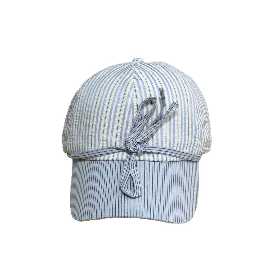 Casual, simple, and stylish bowknot soft-top baseball cap with stripes, versatile for large head sizes and round faces, sun-shading and
